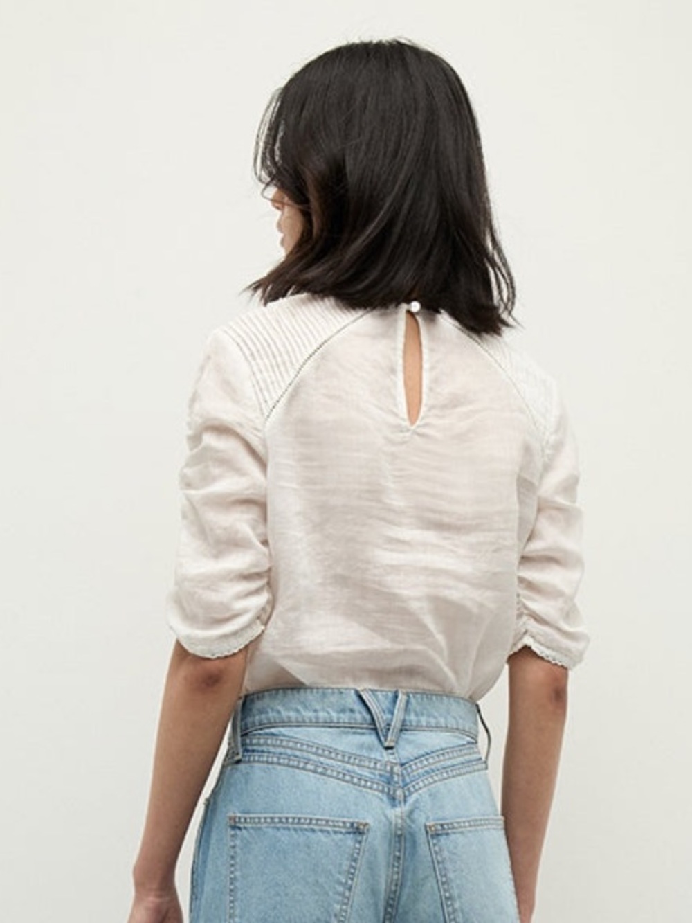 Veronica Beard | Bryce Pleated Top In Off-White - Picture 3 of 8